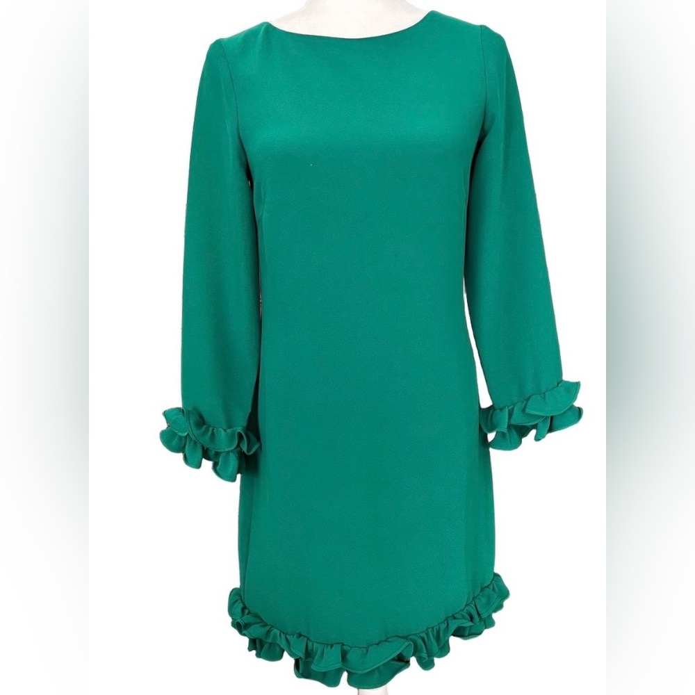 NWT STS Sail To Sable Celine Double Ruffle Kelly Green Dress Size 2 Feminine
